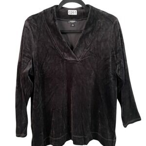 Talbots Petite Top Womens 3XP Black V-Neck Long Sleeve Pullover Velour